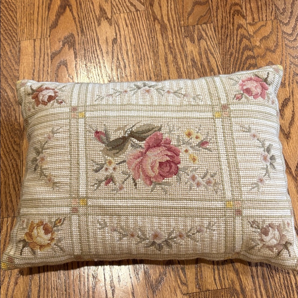 Floral Needlepoint Throw Pillow